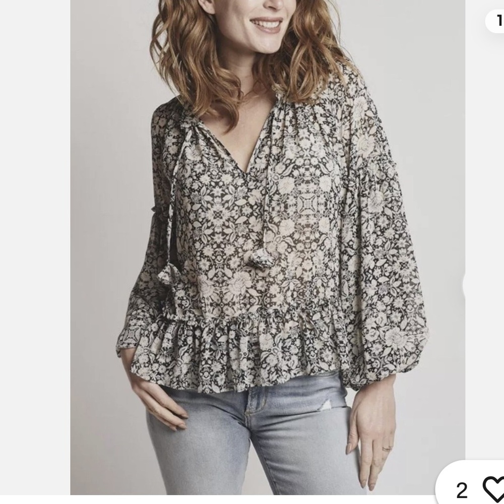 MISA Los Angeles Black Gray Floral Bohemian Blouse
Size Small